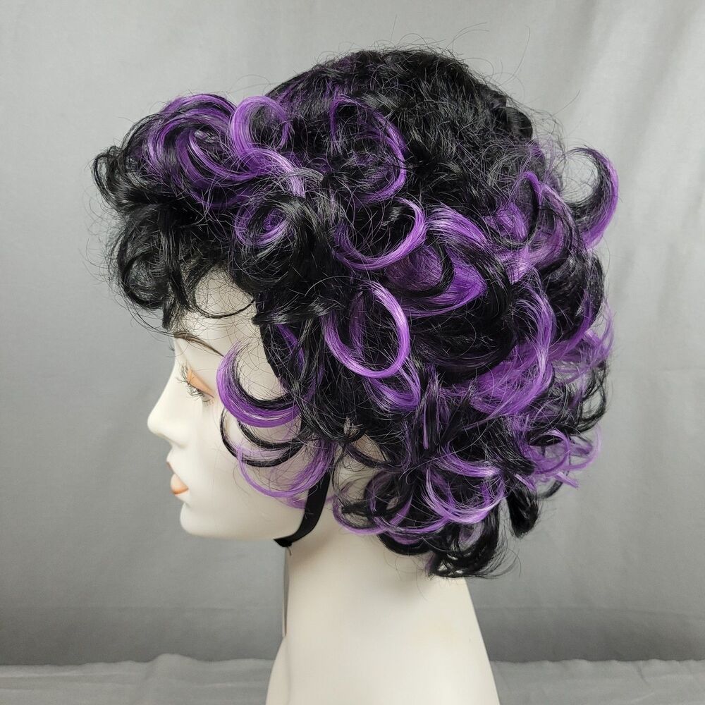 Hocus Pocus Witch Wig Black Purple Braid Highlight Curly Cosplay Earrings Spider